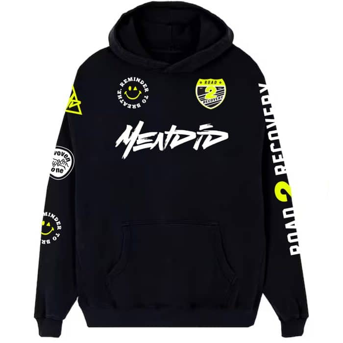 Front of hoodie with logos